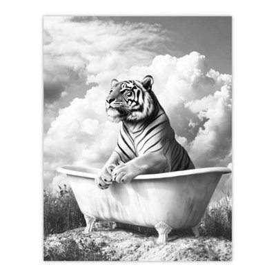 Artery8 Unframed Wall Art Tiger Bathtub Black White Surreal Big Cat Lover12X16 Inch from B&Q