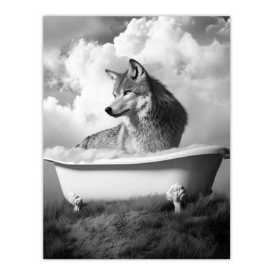 Artery8 Unframed Wall Art Wolf In Bathtub Surreal Black White Bubble Bath12X16 Inch from B&Q