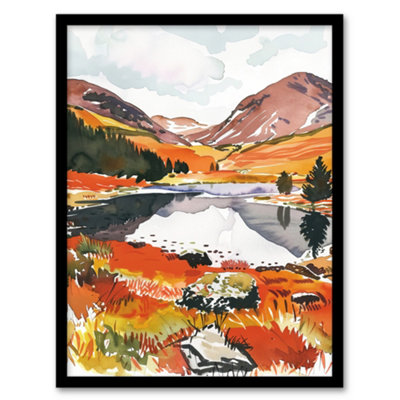 Artery8 Framed Wall Art Cairngorms National Park Autumn Heather Lake Print12X16 Inch from B&Q