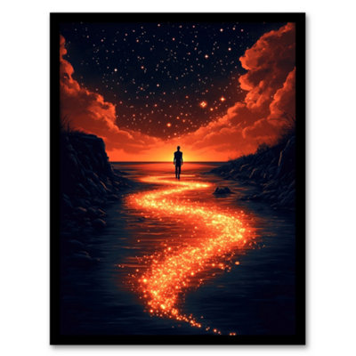 Artery8 Framed Wall Art Follow The Stars Sunset Clouds Surreal Dreamscape Print12X16 Inch from B&Q
