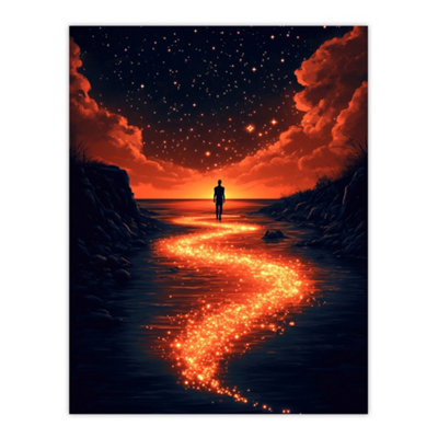 Artery8 Unframed Wall Art Follow The Stars Sunset Clouds Surreal Dreamscape12X16 Inch from B&Q