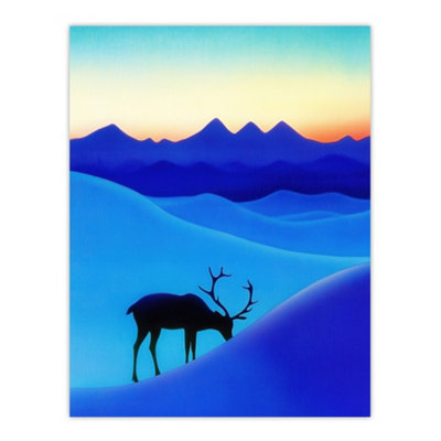 Artery8 Unframed Wall Art Reindeer Arctic Landscape Snow Dawn Watercolour12X16 Inch from B&Q