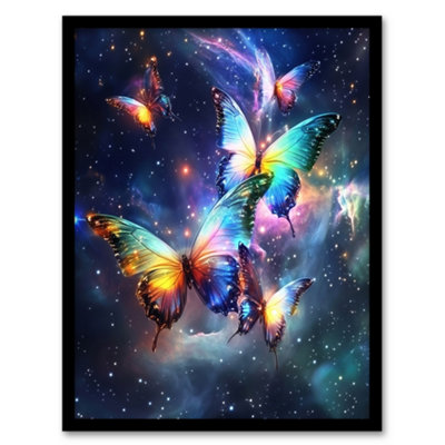 Artery8 Framed Wall Art String Theory Cosmic Butterflies Space Starscape Print12X16 Inch from B&Q