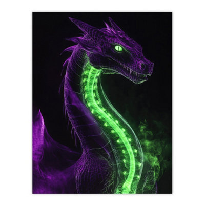 Artery8 Unframed Wall Art Fantasy Dragon Neon Purple Green Xray Effect12X16 Inch from B&Q