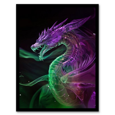Artery8 Ethereal Dragon Purple Green Fantasy Art Wall Art PrintA4 Size from B&Q