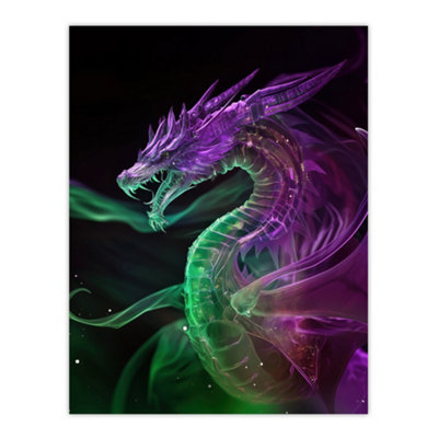 Artery8 Unframed Wall Art Ethereal Dragon Purple Green Fantasy12X16 Inch from B&Q