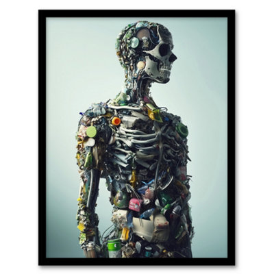 Artery8 Framed Wall Art Garbage Skeleton Recycling Conceptual Art Print12X16 Inch from B&Q
