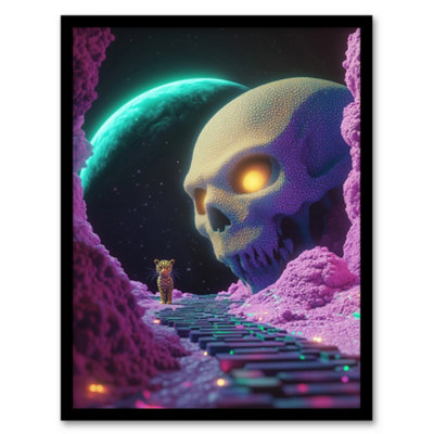 Artery8 Framed Wall Art Sci Fi Neon Fantasy Landscape Skull Leopard Moon Print12X16 Inch from B&Q