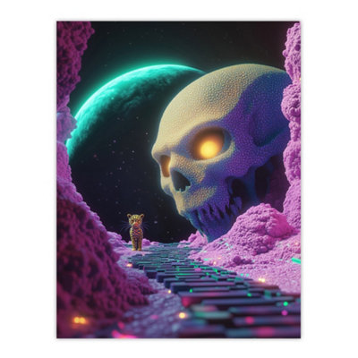 Artery8 Unframed Wall Art Sci Fi Neon Fantasy Landscape Skull Leopard Moon12X16 Inch from B&Q