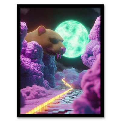 Artery8 Sci Fi Fantasy Landscape Large Rat Neon Moon Wall Art PrintA4 Size from B&Q