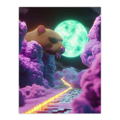 Artery8 Unframed Wall Art Sci Fi Fantasy Landscape Large Rat Neon Moon12X16 Inch from B&Q