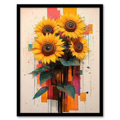 Artery8 Sunflower Bouquet Modern Floral Abstract Painting Wall Art PrintA4 Size from B&Q
