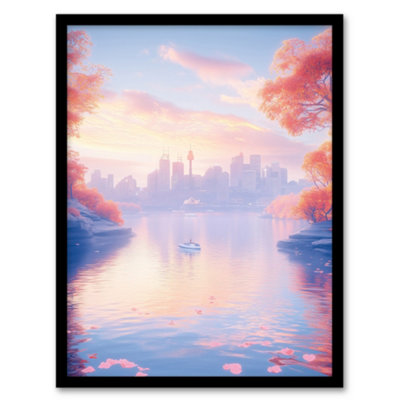 Artery8 Framed Wall Art Dreamy Autumn Sunrise Japanese Coastal Cityscape Print12X16 Inch from B&Q