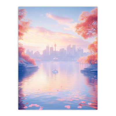 Artery8 Unframed Wall Art Dreamy Autumn Sunrise Japanese Coastal Cityscape12X16 Inch from B&Q