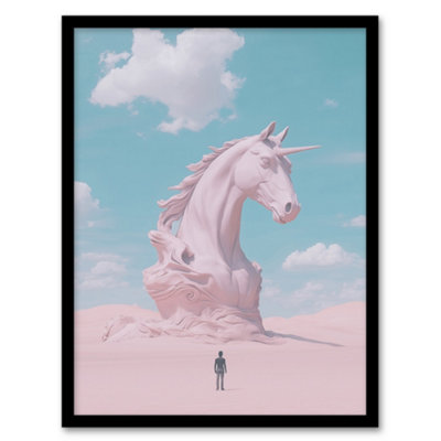 Artery8 Framed Wall Art Desert Unicorn Sand Sculpture Pastel Landscape Print12X16 Inch from B&Q