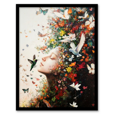 B&Q -  Mother Nature Birds Butterflies Colourful Flowers Wall Art PrintA4 Size