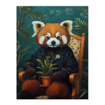 Artery8 Unframed Wall Art Plant Lover Red Panda Kimono Surreal Portrait12X16 Inch from B&Q
