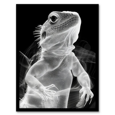 Artery8 Framed Wall Art Xray Effect Lizard Detailed Scales White On Black Print12X16 Inch from B&Q