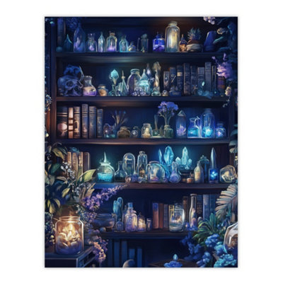 B&Q -  Unframed Wall Art White Witch Cupboard Books Crystals Potions12X16 Inch