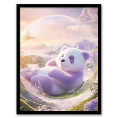 Artery8 Framed Wall Art Purple Baby Panda Bear In Bubble Fantasy Art Print12X16 Inch from B&Q