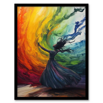 Artery8 Framed Wall Art Rainbow Rhapsody Dance Colourful Conceptual Art Print12X16 Inch from B&Q