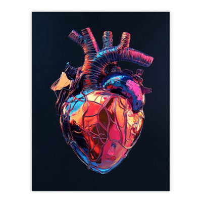 Artery8 Unframed Wall Art Shiny Anatomical Human Heart Colourful Modern12X16 Inch from B&Q