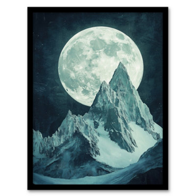 Artery8 Alpine Mountain Range Peak Full Moon Fantasy Art Wall Art PrintA4 Size from B&Q