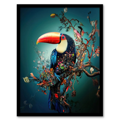 Artery8 Toucan Bird Flowering Tree Branch Surreal Fantasy Wall Art PrintA4 Size from B&Q