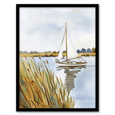 Artery8 Framed Wall Art Norfolk Broads England River Sailboat Watercolour Print12X16 Inch from B&Q