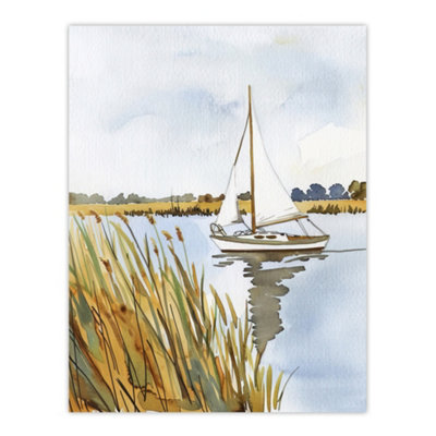 Artery8 Unframed Wall Art Norfolk Broads England River Sailboat Watercolour12X16 Inch from B&Q