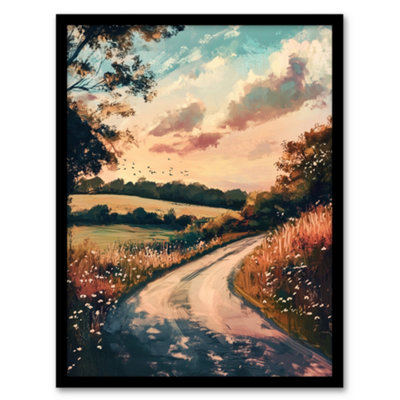Artery8 The Road Home Kansas Countryside Autumn Painting Wall Art PrintA4 Size from B&Q