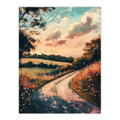 Artery8 Unframed Wall Art The Road Home Kansas Countryside Autumn Painting12X16 Inch from B&Q