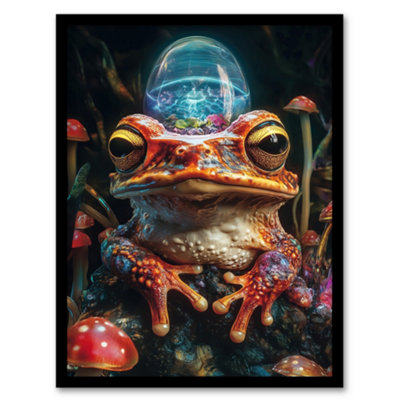 Artery8 Framed Wall Art Surreal Toad Mushrooms Trippy Psychedelic Art Print12X16 Inch from B&Q