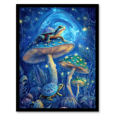 Artery8 Framed Wall Art Turtle Frogs Mushrooms Psychedelic Fantasy Print12X16 Inch from B&Q