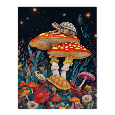 Artery8 Unframed Wall Art Turtle Toads Colourful Psychedelic Magic Mushroom12X16 Inch from B&Q