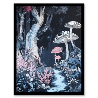 Artery8 Framed Wall Art Magical Forest Mushroom Wildflower Path Fantasy Print12X16 Inch from B&Q