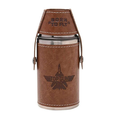 Top Gun Brown Metal Travel Flask 6Oz - Image 4