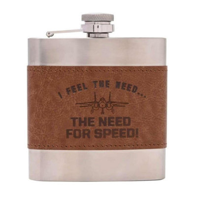 B&Q -  Top Gun Stainless Steel 6Oz Hip Flask With Faux Leather Sleeve Brown