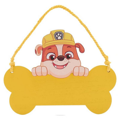 B&Q -  Paw Patrol Rubble Wooden Hanging Plaque Yellow