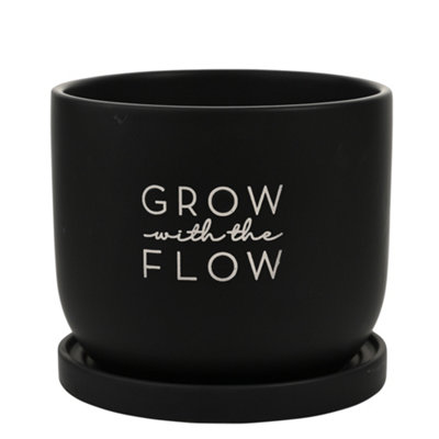Country Living Ceramic Plant Pot - "Grow With The Flow" Black