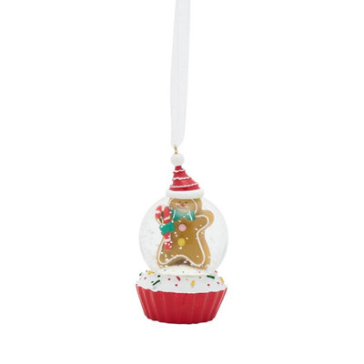 Widdop Gifts Widdop & Co Gingerbread Man Snow Globe Christmas Tree Decoration - Red And White - Image 3