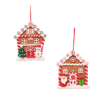 B&Q -  Gifts Set Of 2 Snowman And Santa Gingerbread House Christmas Decorations11 X 9 Cm Each
