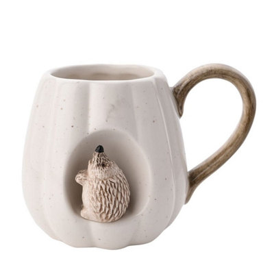 B&Q -  Gifts Glazed Hedgehog White Pumpkin Ceramic MugGlossy Autumn Design1 Pack