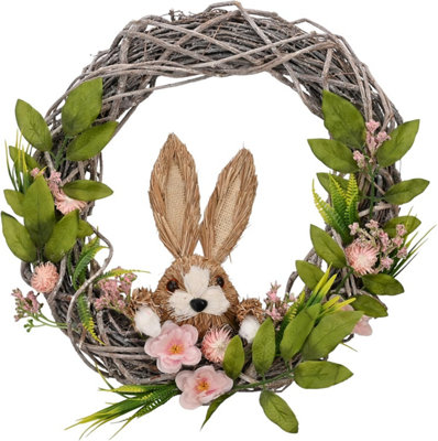 Widdop Spring Bunny Grapevine Easter Wreath With Faux Flowers And Greenery Door And Wall Decoration from B&Q