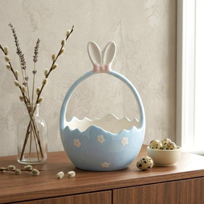 Garden Greatness Easter Blue Basket Bunny Ears Ornament from B&Q