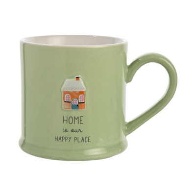  - Coffee Mug Home Embossed Ceramic Love Life Pastel Green Quote Gift Boxed 300Ml