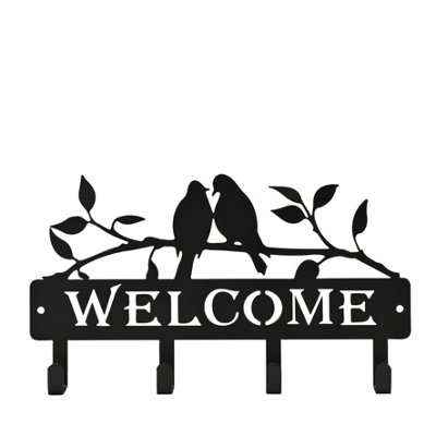 Country Living Metal Garden Plaque With Hooks & 2 Birds Welcome from B&Q