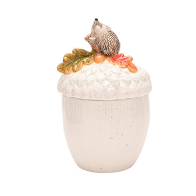 Country Living Unisex White Autumn Harvest Storage Jar - Hedgehog On An Acorn In - Image 3