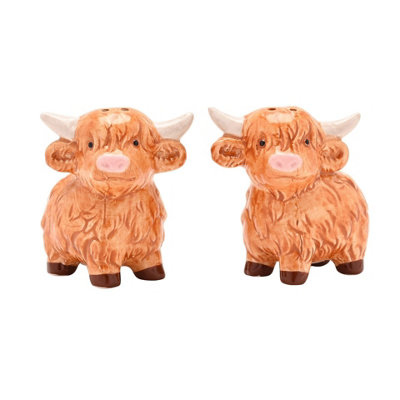 Rackhams Orange/Cream/Pink Highland Cow Salt & Pepper Shakers - Image 3