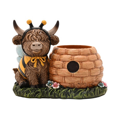 Rackhams Brown Highland Cow With Beehive Planter - Image 5